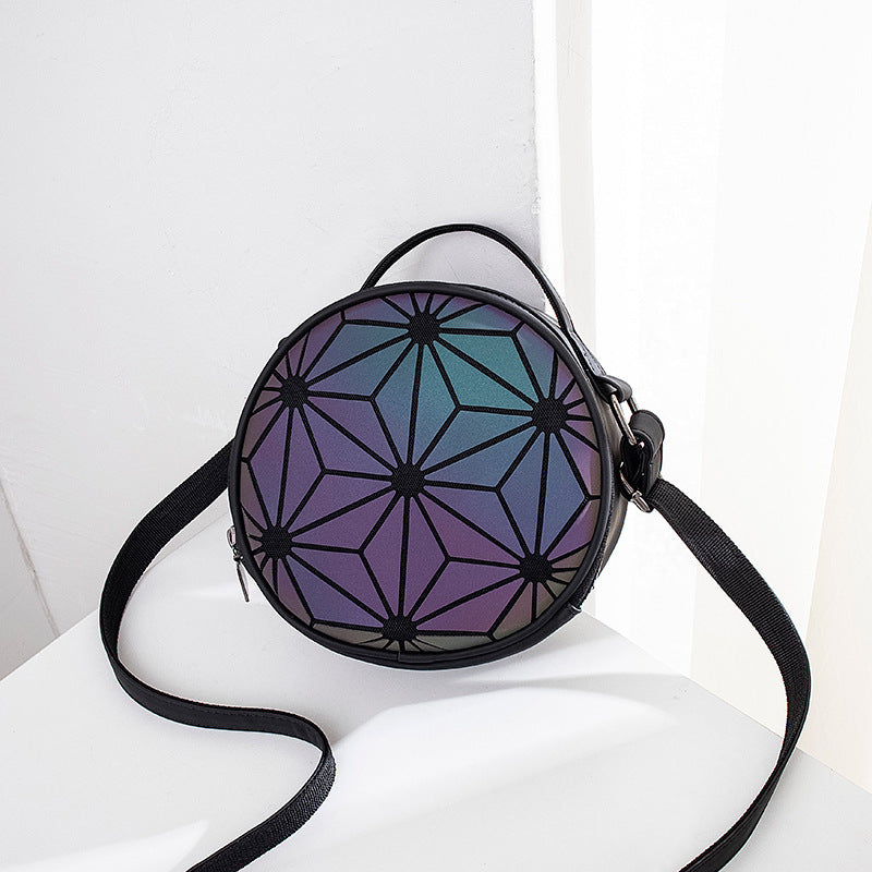Korean Style Rhombus Luminous Bag Ladies New Round Crossbody Bag Small Round Bag