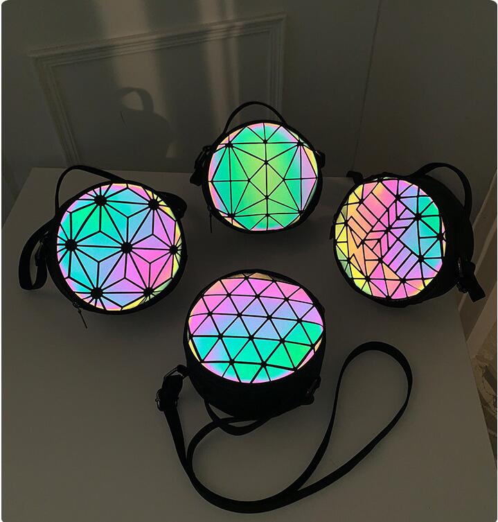 Korean Style Rhombus Luminous Bag Ladies New Round Crossbody Bag Small Round Bag
